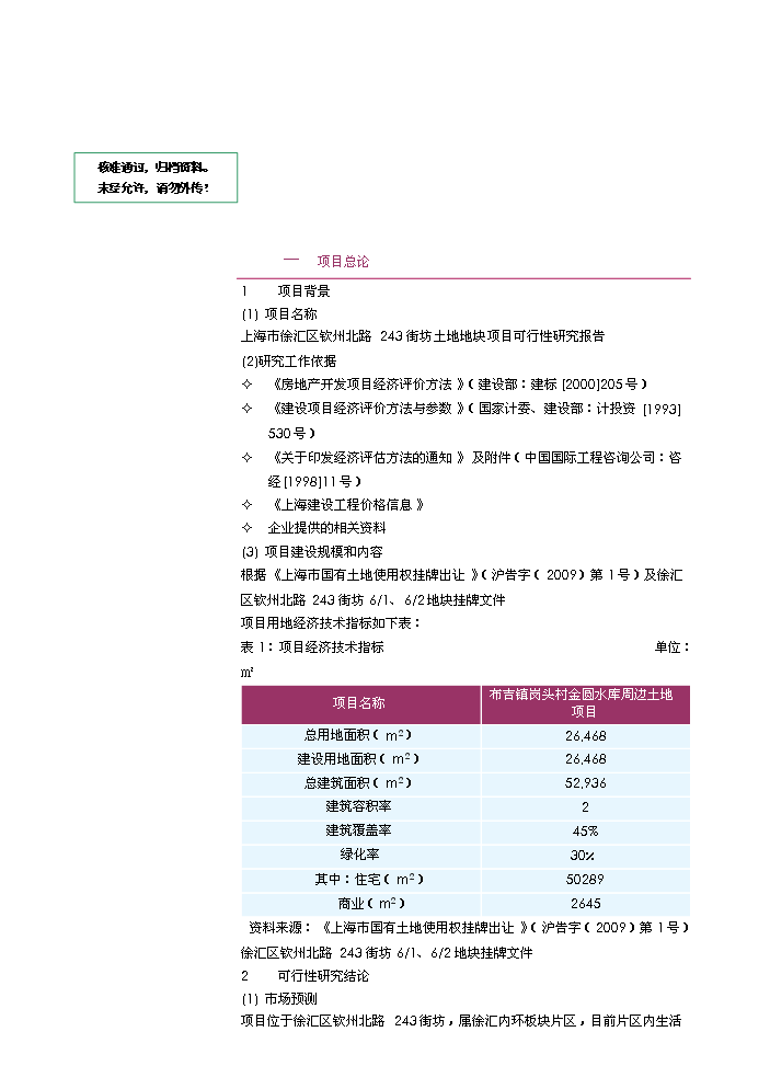 （定稿）上海市徐匯區欽州北路243街坊6地塊項目開(kāi)發(fā)項目資金申請報告48P1（喜歡就下吧）第1頁(yè)