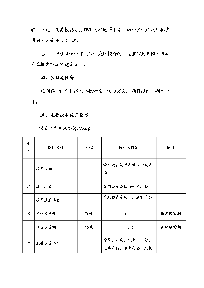 （定稿）農副產(chǎn)品綜合批發(fā)市場(chǎng)建設項目投資立項申報書(shū)5（喜歡就下吧）
